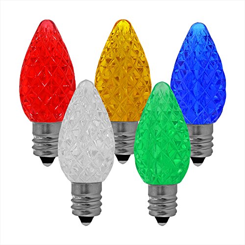 NORAH DECOR Faceted LED C7 Replacement Christmas Light Bulbs, Commercial Grade,Supper Brightness LED, Fits Into E12 Sockets, 25 Pack (Multi-colored)
