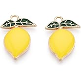 DanLingJewelry 100Pcs Yellow Lemon with Leaf Enamel Charms Imitation Food Fruit Dangle Charms for DIY Crafts Jewelry Making Necklace Bracelets