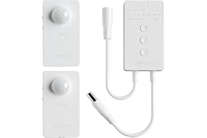 RAYZEEK Wireless Motion Sensor Controller Kit-No Wiring Mini PIR Sensor Switch 12/24VDC RF Wireless Control Led Strip Lights with Dimmable,Timer for Stairway(1 ×Controller+2 ×Motion Sensor)