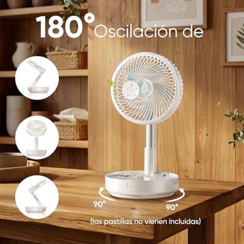 Ventilador Portátil Extensible y Plegable de 10000mAh, Ventilador Recargable con Control Remoto, Oscilación de 180° y Temporizador, Power Bank para Celular, Ideal para Dormitorio, Oficina y Camping