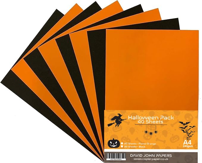 DJP Halloween Black & Orange A4 240gsm Coloured Card - Pack of 40 Sheets - 20 Orange & 20 Black