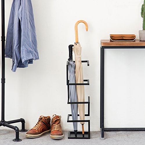 MyGift Geometric Design Metal Umbrella Holder Stand, Black