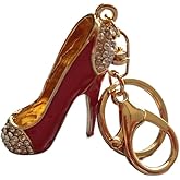 Metal Crystal Rhinestone High Heel Shoe Keychain Mini Shining High Heel Shoe Key Chain for Car, Charm Bling Bag Keyring Decoration for Purse Wallet Handbags Backpack Pendant (Red)