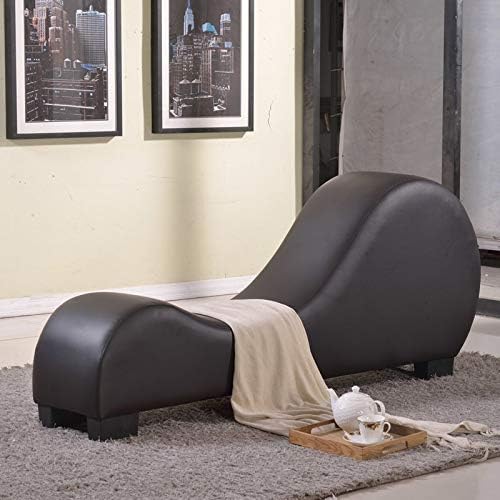 Chaise Lounge Chair - Modern Lounger for Yoga, Exercise or Stretching - Bonded Faux Leather Upholstery (Brown)