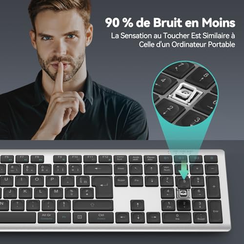 TECKNET Ultra-Thin Rechargeable Wireless Keyboard, 3 Channel Multi-Device Bluetooth Keyboard, Silent Soft Keyboard, Compatible with Mac OS and Windows, Stable Connection and Long Battery Life