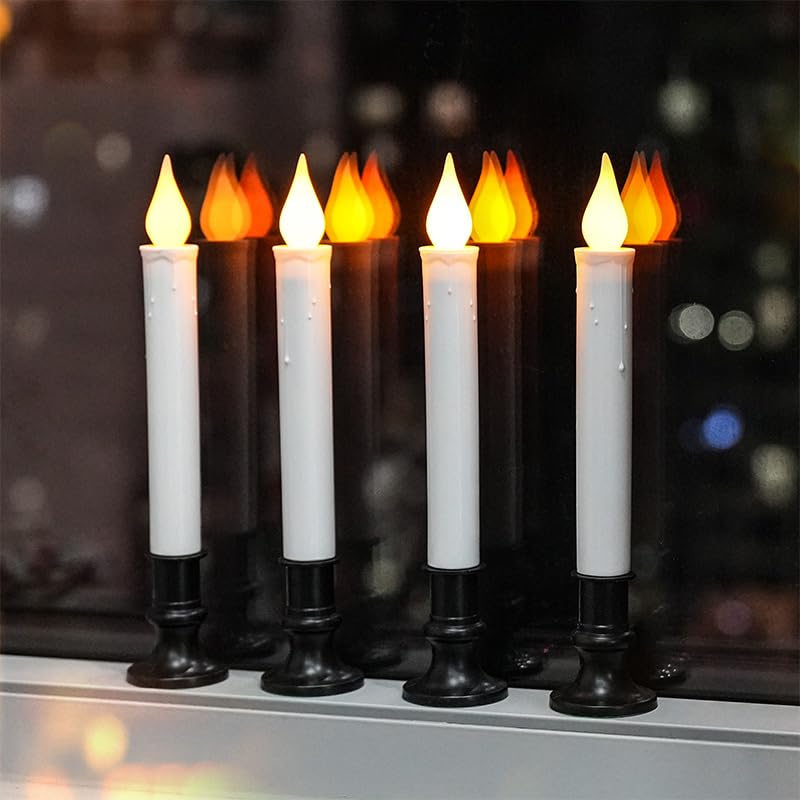 Photo 1 of FPOO Window Candles with Dusk to Dawn Light Sensor, Battery Operated Candlesticks Long-Lasting 20+ Days, Flameless Taper Candles Flickering with Black Holders for Christmas Windows (4 Pack, 9 inch)