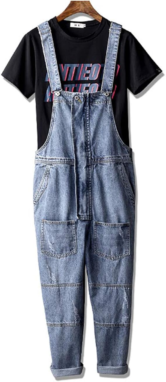 Amazon メンズ デニムオーバーオール 無地 テーパードパンツ オールインワン サロペット サスペンダー ボトムス 男の子 春秋 お洒落 男性 カジュアル 大きいサイズ スキニー S ジーンズ 通販