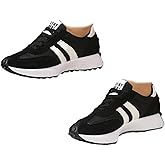 Women's Fashion Thick Sole Sneakers, Casual Lace-up Tennis Running Shoes Stylish Comfortable Block Color Sneakers