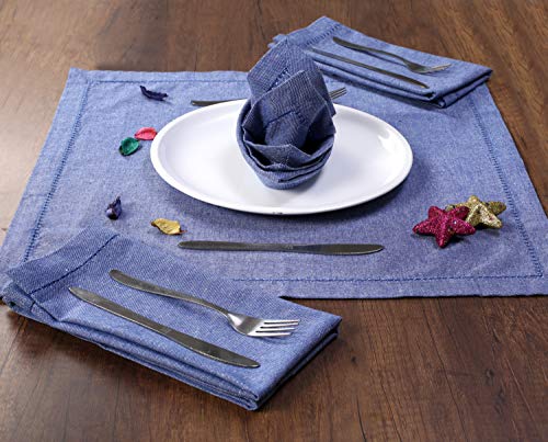 Ramanta Home 12-Pack 100% Hemstitched Cotton Dinner Napkin Oversized 20x20 - Chambray Cloth Napkin Soft Absorbent Comfortable for Events and Daily Use - Blue - Thumbnail 4