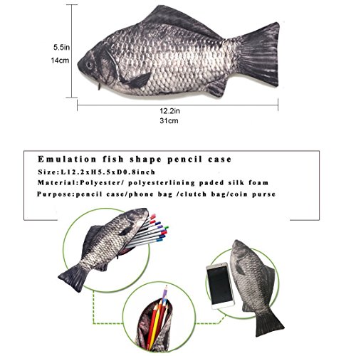 Emulation Fish Shape Creative Pencil Case Pen Bag Coin Purse Phone Bag with Simulated Lining Inside Padded Thick Foam