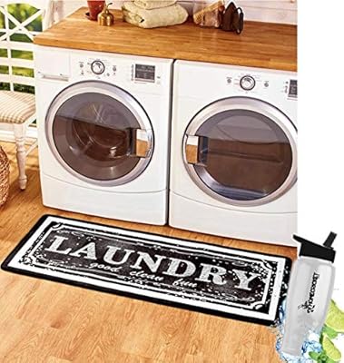 Gift Included Decorative 52 Black White Laundry Room Rug And