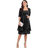 Mollyevers 2 Piece Mother of The Bride Dresses for Wedding with Jacket Half Sleeve Ruffle Chiffon Formal Evening Dress