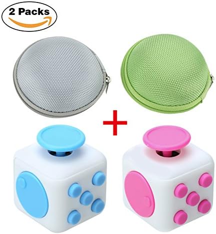 2PC Premium Stress Cube By Smartlif - The Ultimate Fidgeting Sensory Stress Relief Desk Toy - Fast &amp; Easy Anxiety Relief For Kids &amp; Adults - 6 Different Addicting Features(Pink+Blue)
