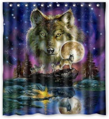 Best Home Choice Galaxy Hipster Wolves Space Nebula Polyester Bathroom Waterproof Shower Curtain 66(W)x72(H)-Inch