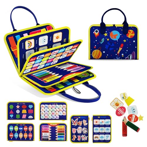TenFans Space World Montessori Toys, Educational Toys, Busy Board for Toddlers 3-6 Year Old, Baby Fastening Toy, Sensory Toy, Activity Board with Buckles, Toddler Activities for Travel Car