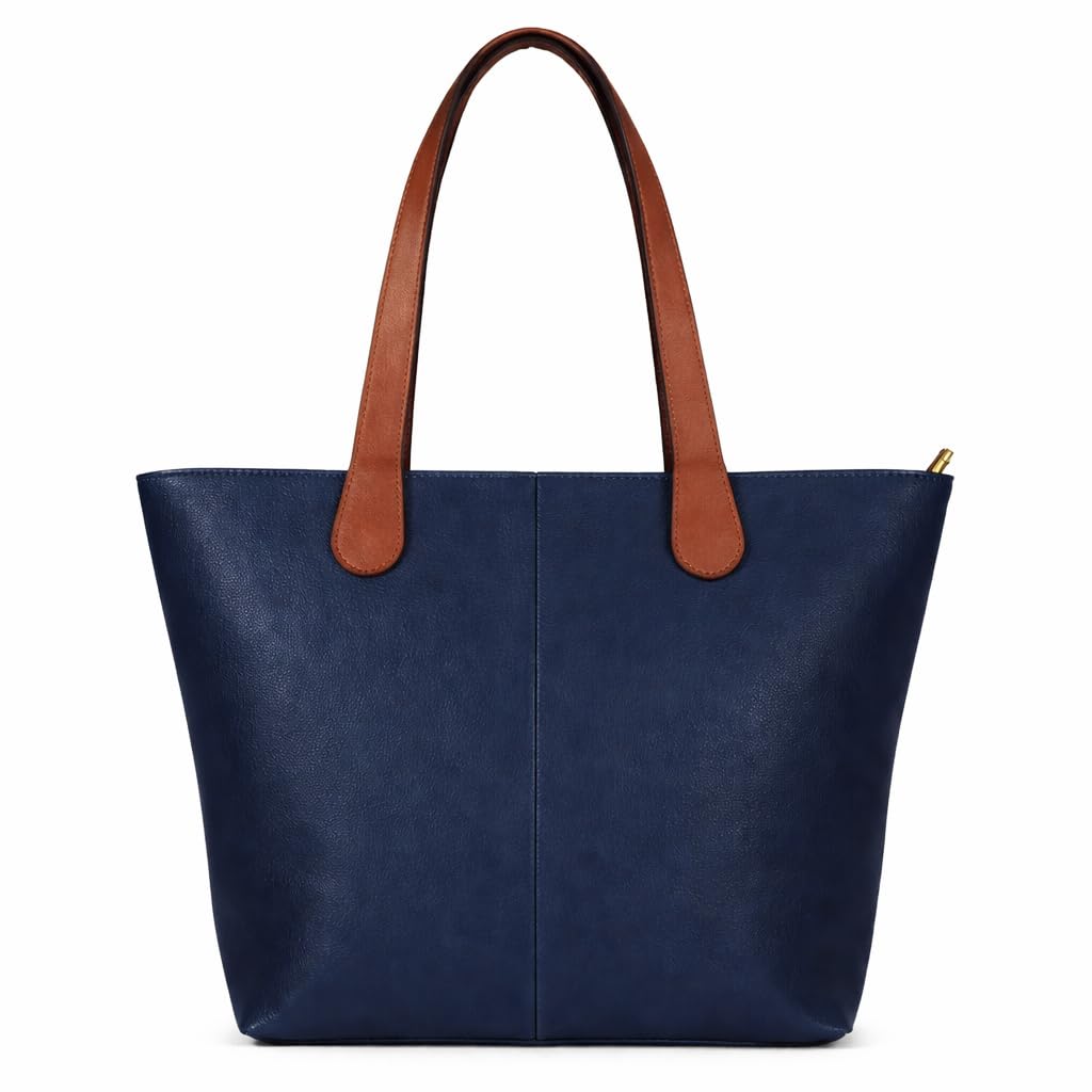 Mabel Womens Lightweight Plain Handbag - Soft 100% Vegan PU Leather Tote Shoulder Bag - Brook (Navy)