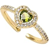 IVY TAILI Gold Birthstone Rings for Women Non Tarnish 14k Gold Plated Dainty Heart Rings Adjustable Size Cubic Zirconia Ring Gold Simulated Gemstone Rings Birthday Gifts for Women