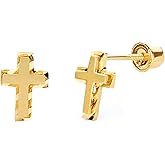 14k Yellow Gold Cross Stud Earrings with Screw Back