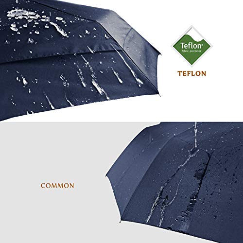 Lejorain 54inch Large Umbrella Auto Open Close,Folding Golf Size and 210T Dupont Teflon Coated Vented Windproof Double Canopy,Unisex&Blue