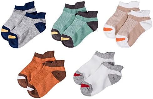 Laluna Kids Boys Cotton No Show Crew Socks 5 Pairs Value Pack Assorted Colors Small