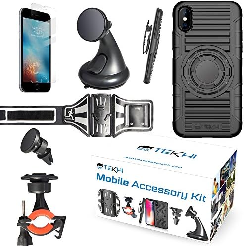 iPhone 8 Bundle Accessory Combo Set Kit - Includes: Silicone Protective Case + Bike Mount + Running Armband + Car Magnetic Air Vent Mount + Car Windshield Holder+ Screen Protector + Clip Holster