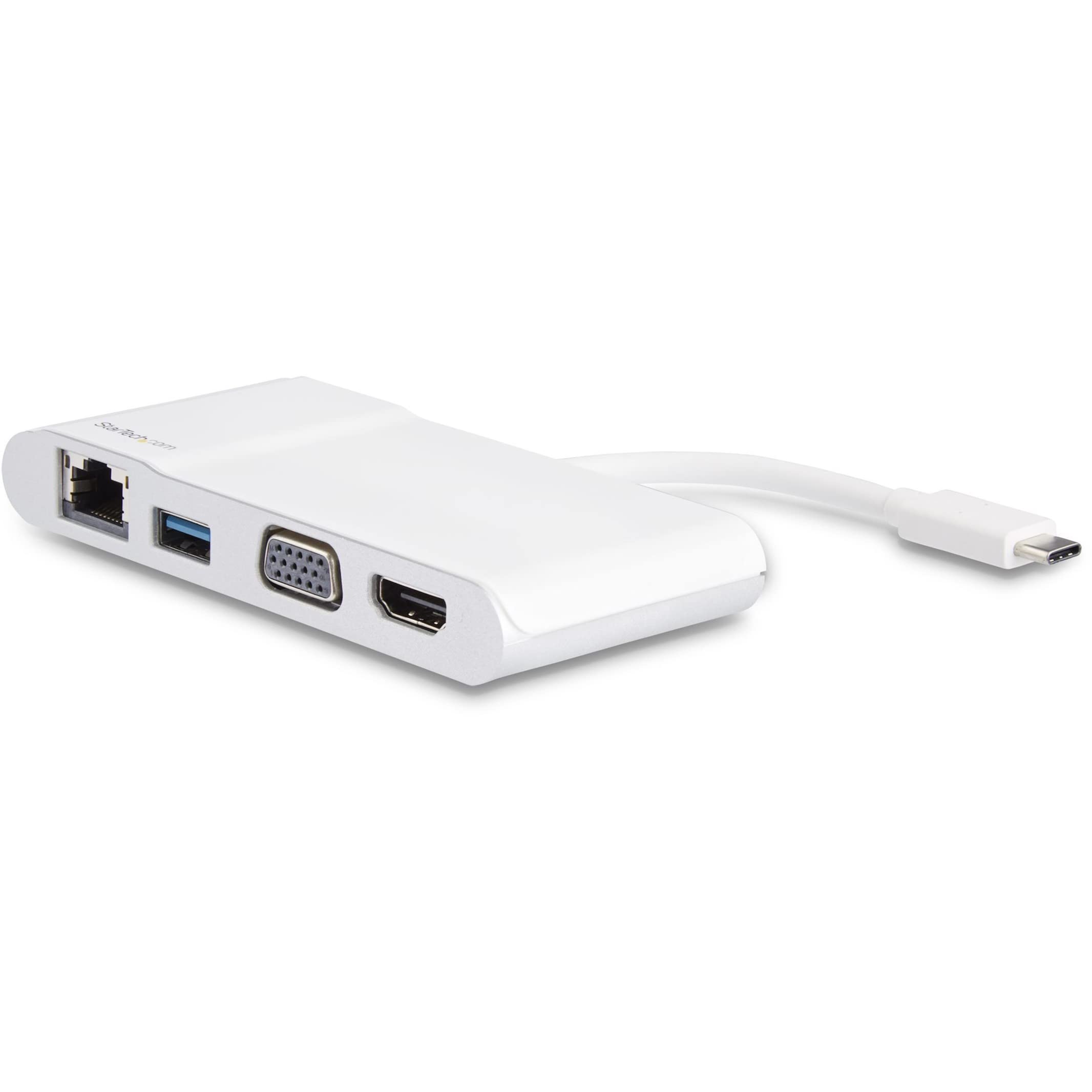 StarTech.com USB-C Multiport Adapter for Laptops - 4K HDMI or VGA - GbE - USB 3.0 - White and Silver