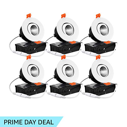 TORCHSTAR 6-Pack 3″ Gimbal LED Dimmable Recessed Light with J-Box, 7W (50W Eqv.) 500lm, Airtight, ETL/Energy Star/JA8/Title 24, CRI 90+, 3000K Warm White, 5 Years Warranty, White