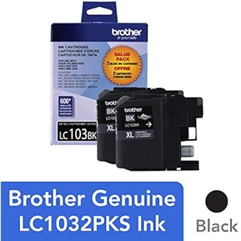 Brother Genuine High Yield Black Ink Cartridges, LC1032PKS, Replacement Black Ink, Includes 2 Cartridges of Black Ink, Page Yield Up To 600 Pages/Cartridge, LC1032PKS
