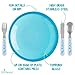 Brinware Tempered Glass and Silicone Plates for Toddlers - Grip Dish with Stainless Steel Utensils (5 Piece) Set Kids Dinnerware Non-Toxic Plate, Spoon, Fork, and Knife Place Setting (Blue)