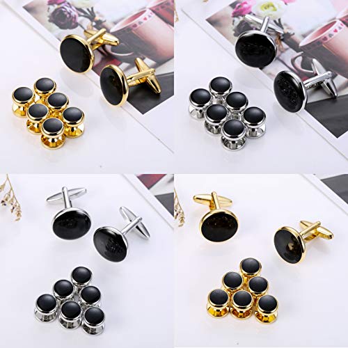 Subiceto 8 Pairs Stainless Steel Mens Cufflinks Shirt Button Studs Set Formal Business Classic Wedding Jewelry - Thumbnail 4
