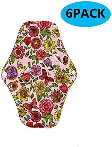 Reusable Menstrual Pads 10 Inch 6 Pcs Bamboo Charcoal Cloth Menstrual Pads Soft Panty Liners Washable Cotton Bamboo Sanitary Pads (6)