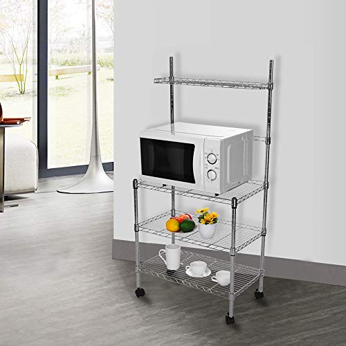 US Fast Shipment Quaanti 3-Layer Microwave Storage Rack with Wheel Storage Rack with Spice Rack,Shelving Storage Unit on Rolling Wheels,Kitchen & Dining Room Cart Storage Rack Organizer (Silver)