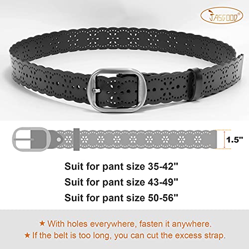JASGOOD Women's Plus Size Belt, Hollow Flower Leather Belt for Jeans