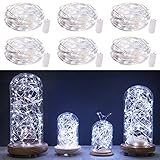 6 Pack Fairy Lights 7 Feet 20 LED Firefly Lights Battery Operated String Lights Silver Coated Copper Wire Starry Moon Lights for DIY Wedding Bedroom Indoor Party Decoration (Pure White)