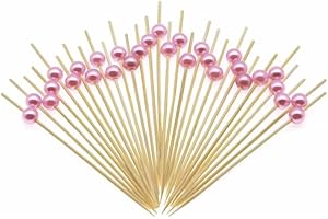 150 PCS Outpost Bamboo Pearl Toothpicks, Skewers for Appetizers & Mimosa Bar Supplies - Party & Catering Supplies (White, Pin
