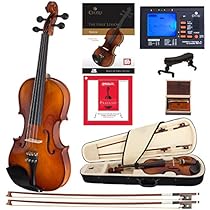 Cecilio CVN-300 Solidwood Ebony Fitted Violin with D'Addario Prelude Strings, Size 4/4 (Full Size)
