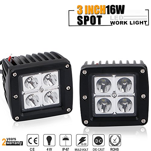 TURBO SII Pair 3Inch 3x3 16W Cube Pod Led Work Light Spot Beam 1600 Lumen FISHING BOAT - MARINE RZR RANGER POLARIS PODS For Off Road Jeep JK ATV UTV Motorcycle Ford 4X4 Truck 12-24V