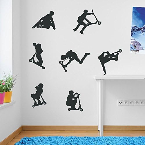 LADNAGSAJD Wall Decal Kids Stunt Scooters Jumps Tricks Wall Decorations Window Stickers Large, Charcoal