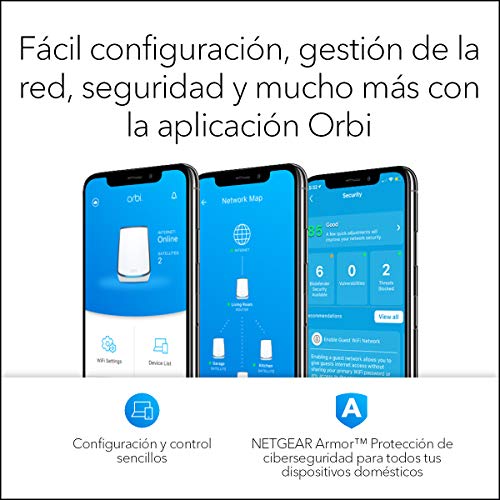 NETGEAR-Orbi-Mesh-WiF-6-RBK854-Sistema-tribanda-Compuesto-por-1-Router-y-3-Extensores-satelite-Cobertura-de-hasta-700-m-y-hasta-100-Dispositivos-AX6000-hasta-6-Gbps