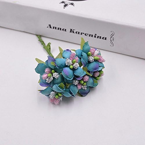 JIALE3536 Artificial Flowers 6Pcs Silk Gradient Stamen Handmade Artificial Flower Bouquet Wedding Decoration Diy Wreath Gift Scrapbooking Craft Fake Flower,Tiffany Blue