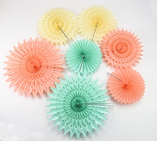 Furuix Mint Baby Shower Decorations Honeycomb Tissue Paper Fan Cream Mint Green Peach for Birthday Decor Wedding Decor Wall Hanging Decoration Mint Green Decor Tissue Pompom Flower Hanging Paper Fans - Thumbnail 6