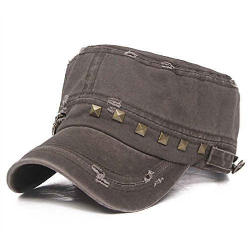 Thenice Distressed Military Hat Unisex Solid Adjustable Army Cap (Brown)