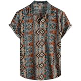 TheyLook Men's Short Sleeve Button Down Shirt - Casual Summer Striped Patchwork Hawaiian Beach Shirt, Blue, Medium - View #10