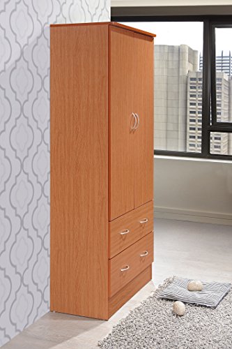 Hodedah Two Door Wardrobe, with Two Drawers, and Hanging Rod, Cherry