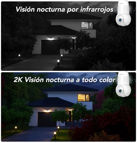 GNCC 2PCS Camera Bulb WiFi Surveillance Indoor/Outdoor 355° PTZ Camera Bulb E26/E27, 2K Color Night Vision, AI Detection, Compatible Alexa, Cloud Subscription/SD Card, 2.4Ghz WiFi