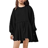 Batermoon Girls Pleated Sweatshirt Dresses Kids Fashion Long Sleeve Crew Neck Mini Dress 5-14 Years