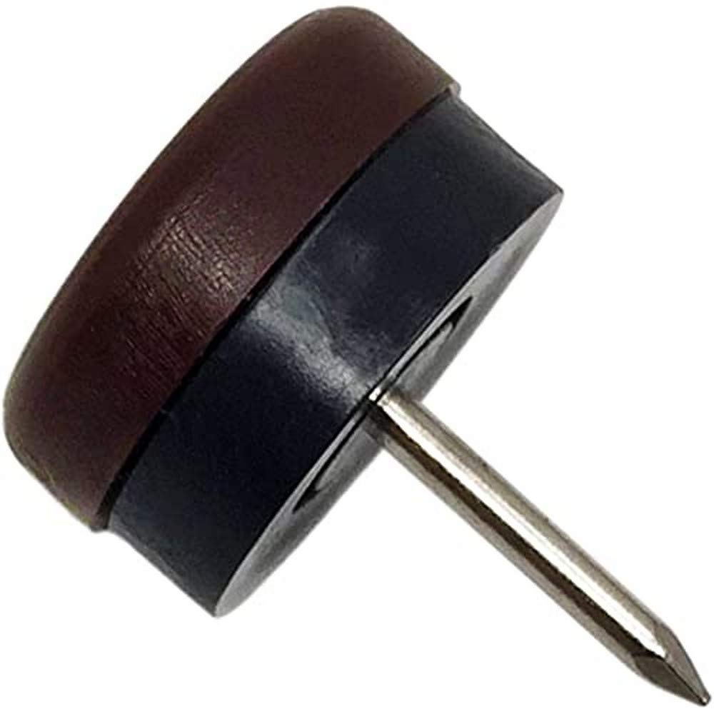 Adsamm® / 32 x Glides in plastic with nail and rubber cushion | Ø 0,79'' (Ø 20 mm) | brown | round | Premium quality furniture sliders with bumper and nail by Adsamm®