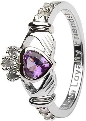 JUNE Birth Month Sterling Silver Claddagh Ring LS-SL90-6 - Size: 8.5 Made in Ireland.