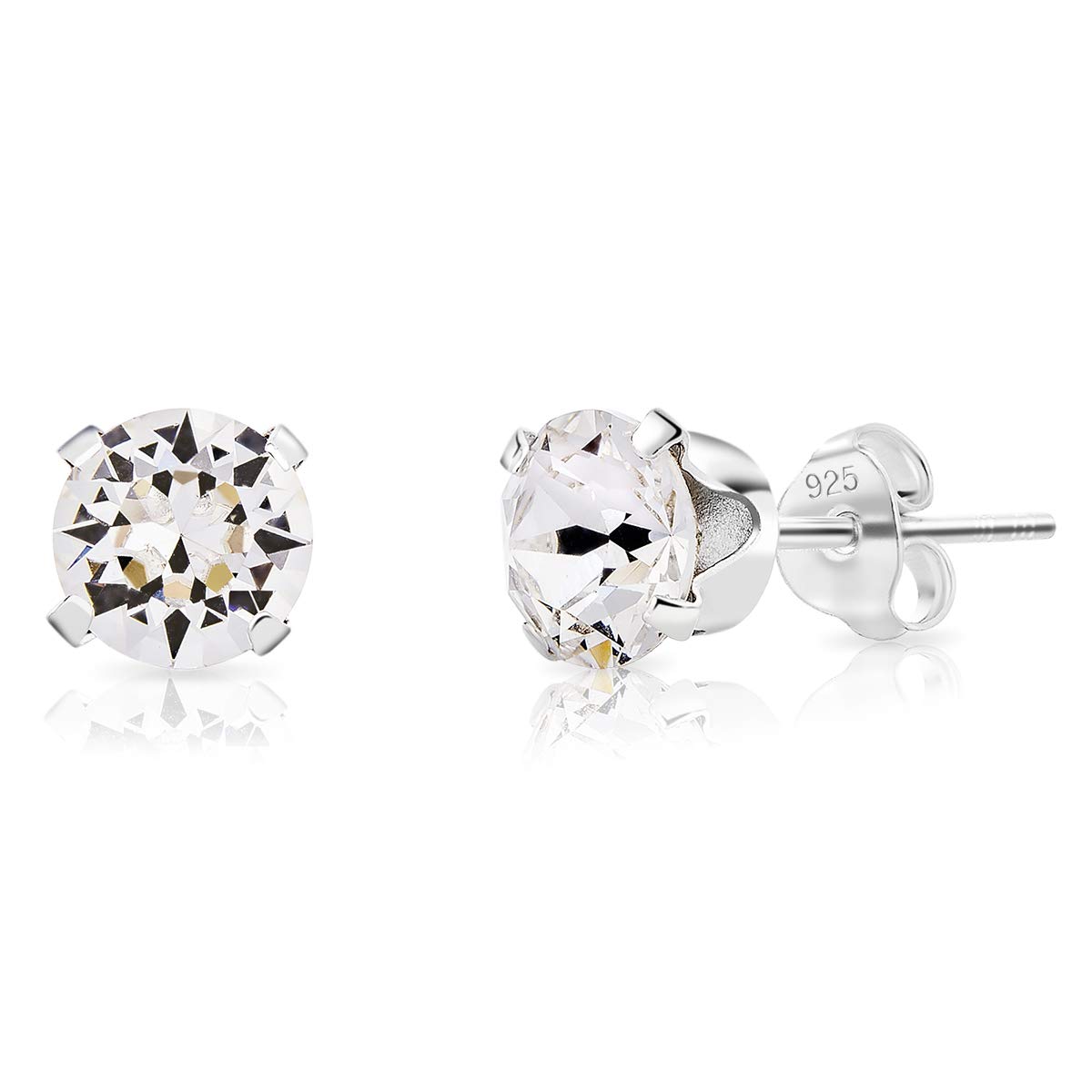 925 Sterling Silver Stud Earrings with Clear Crystals 6 mm - Silver Round Studs for Women - Crystal Light Clear Earrings — image 1