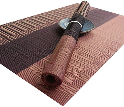 COSFY Bamboo PVC Weave Placemats Non-slip Kitchen Table Mats Set of 4 - 30x45 cm Red&amp;Black